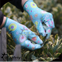 SRSAFETY 13g guantes de jardinería cubiertos PU / guante de trabajo / guante de seguridad